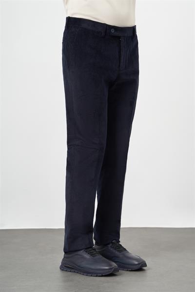 Koyu Lacivert Pamuklu Yandan Cepli Comfort Fit Kadife Pantolon 1003245160