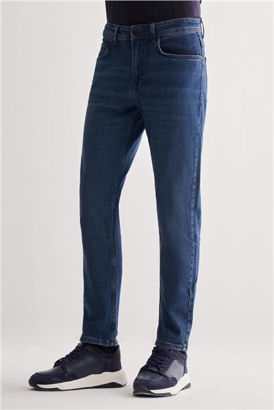 Lacivert Gabardin 5 Cep Düz Paça Casual Slim Fit Pamuklu Denim Pantolon 1023255151