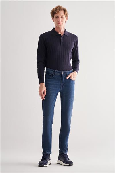 Lacivert Gabardin 5 Cep Düz Paça Casual Slim Fit Pamuklu Denim Pantolon 1023255151