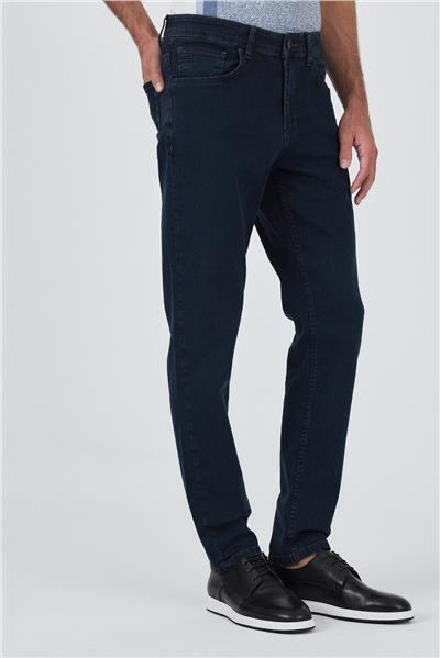 Koyu Lacivert Gabardin 5 Cep Düz Paça Casual Slim Fit Pamuklu Denim Pantolon 1023250154
