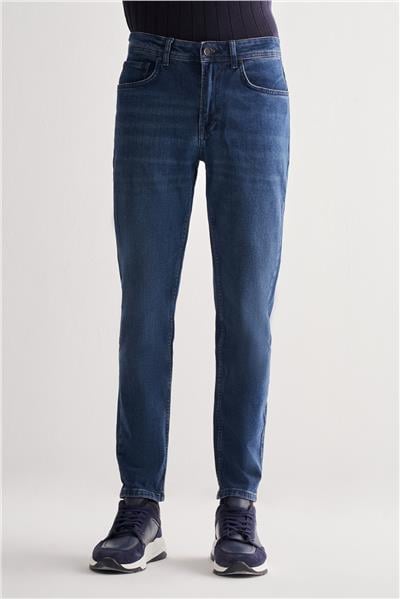 Lacivert Gabardin 5 Cep Düz Paça Casual Slim Fit Pamuklu Denim Pantolon 1023255151