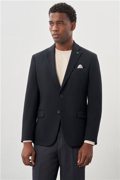Koyu Lacivert Gabardin Mono Yaka Tam Astar Esnek 6 Drop Slim Fit Casual Ceket 1002245162