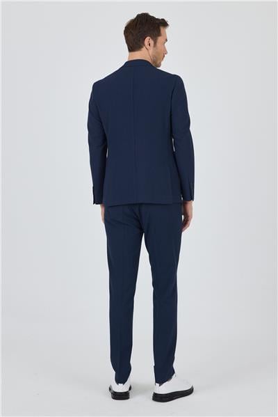 Lacivert Mono Yaka Çizgili 6 Drop Slim Fit Esnek Takım Elbise 1001250117