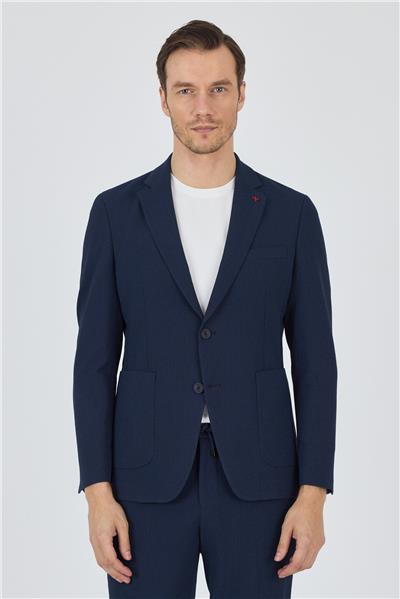 Lacivert Mono Yaka Çizgili 6 Drop Slim Fit Esnek Takım Elbise 1001250117