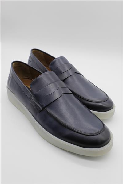 Koyu Lacivert %100 Deri Süet Bağcıksız Casual Ayakkabı 1033240166