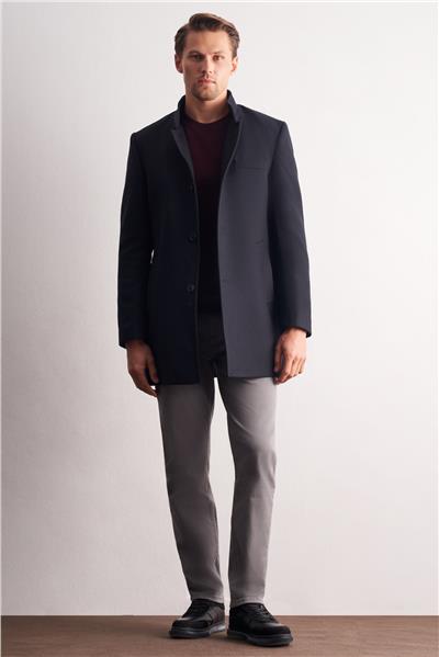 Koyu Lacivert Hakim Yaka Classic Slim Fit Esnek Kaban 1008255162