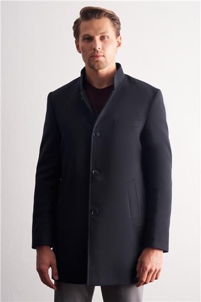 Koyu Lacivert Hakim Yaka Classic Slim Fit Esnek Kaban 1008255162