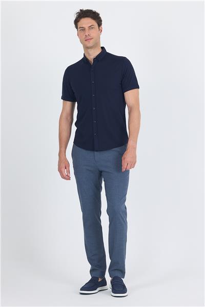 italyan Düğmeli Yaka Kısa Kol Cepsiz Slim Fit Gömlek 1004250255