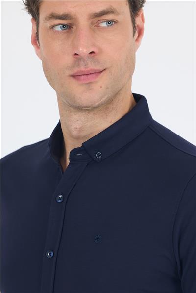 italyan Düğmeli Yaka Kısa Kol Cepsiz Slim Fit Gömlek 1004250255