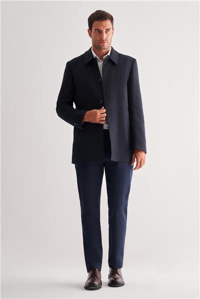 Koyu Lacivert Kaşe Bebe Yaka Kapitoneli Astar Comfort Fit Rahat Kesim Klasik Kaban 1008245161