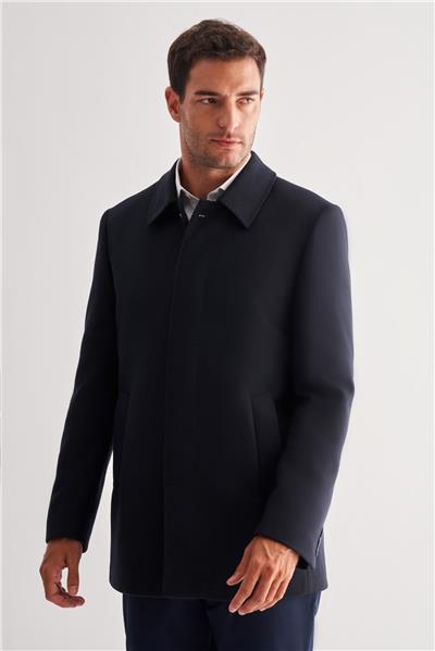 Koyu Lacivert Kaşe Bebe Yaka Kapitoneli Astar Comfort Fit Rahat Kesim Klasik Kaban 1008245161