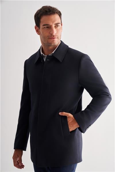 Koyu Lacivert Kaşe Bebe Yaka Kapitoneli Astar Comfort Fit Rahat Kesim Klasik Kaban 1008245161