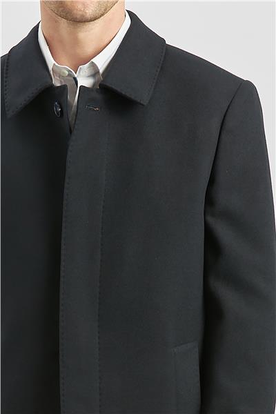 Koyu Lacivert Kaşe Berberi Yaka Yırtmaçlı Kapitoneli Astar Comfort Fit Rahat Kesim Palto 1005245152