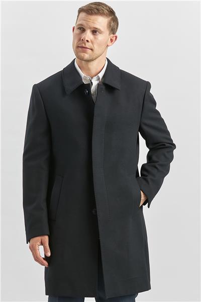 Koyu Lacivert Kaşe Berberi Yaka Yırtmaçlı Kapitoneli Astar Comfort Fit Rahat Kesim Palto 1005245152