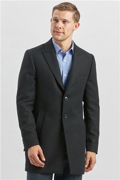 Koyu Lacivert Kaşe Kırlangıç Yaka Yırtmaçlı Kapitoneli Astar Comfort Fit Palto 1005245157