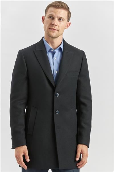 Koyu Lacivert Kaşe Kırlangıç Yaka Yırtmaçlı Kapitoneli Astar Comfort Fit Palto 1005245157