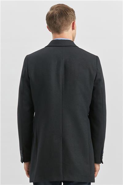 Koyu Lacivert Kaşe Kırlangıç Yaka Yırtmaçlı Kapitoneli Astar Comfort Fit Palto 1005245157