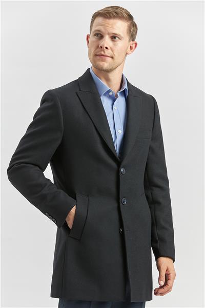 Koyu Lacivert Kaşe Kırlangıç Yaka Yırtmaçlı Kapitoneli Astar Comfort Fit Palto 1005245157