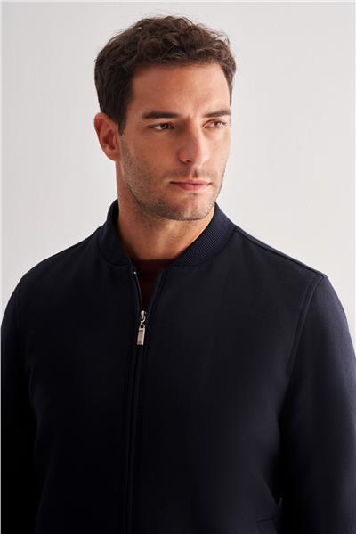 Koyu Lacivert Kaşe Kolej Yaka Düz Yırtmaçsız Tam Astar Comfort Fit Classic Mont 1007245159