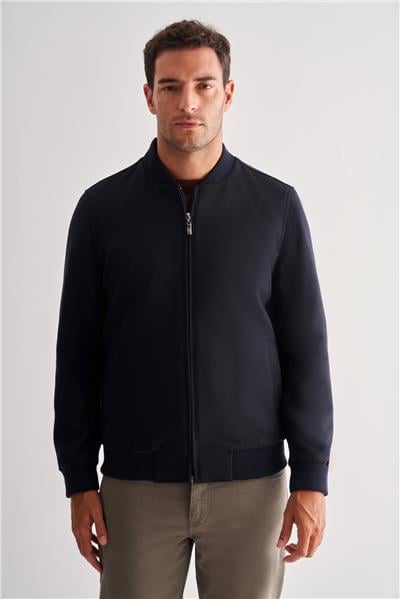 Koyu Lacivert Kaşe Kolej Yaka Düz Yırtmaçsız Tam Astar Comfort Fit Classic Mont 1007245159