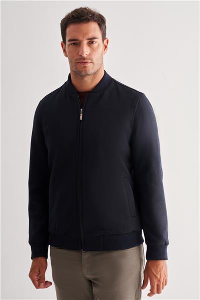 Koyu Lacivert Kaşe Kolej Yaka Düz Yırtmaçsız Tam Astar Comfort Fit Classic Mont 1007245159