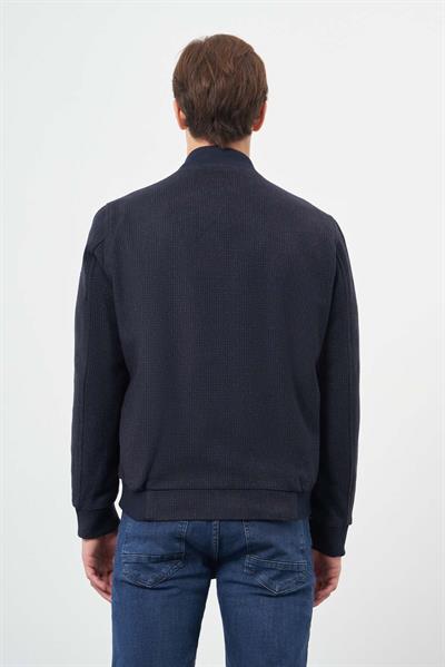 Koyu Lacivert Kaşe Kolej Yaka Kendinden Desenli Comfort Fit Classic Mont 1007245162