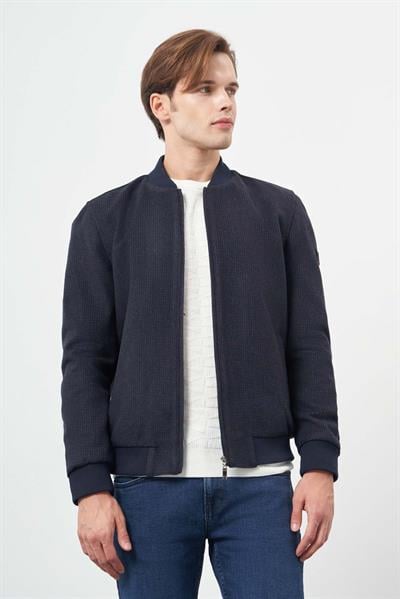 Koyu Lacivert Kaşe Kolej Yaka Kendinden Desenli Comfort Fit Classic Mont 1007245162