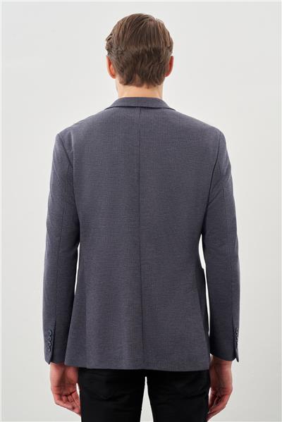 Koyu Lacivert Kazayağı Desen Örme Mono Yaka 2 Düğme 6 Drop Slim Fit Classic Ceket 1002245166_200
