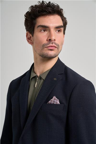 Koyu Lacivert Kendinden Çizgili Desen 4 Drop Comfort Fit Casual Esnek Ceket 1002245168