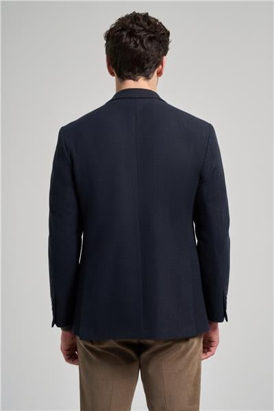 Koyu Lacivert Kendinden Çizgili Desen 4 Drop Comfort Fit Casual Esnek Ceket 1002245168