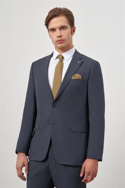 Koyu Lacivert Kendinden Mono Yaka 2 Düğme 6 Drop Comfort Fit Classic Takım Elbise 1001240189