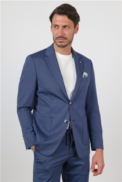 Koyu Lacivert Kendinden Desenli Mono Yaka 6 Drop Slim Fit Takım Elbise 1001260165