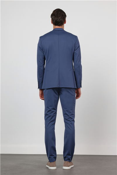 Koyu Lacivert Kendinden Desenli Mono Yaka 6 Drop Slim Fit Takım Elbise 1001260165