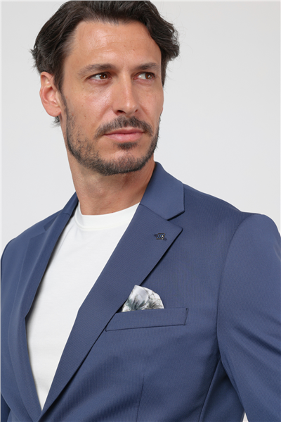 Koyu Lacivert Kendinden Desenli Mono Yaka 6 Drop Slim Fit Takım Elbise 1001260165