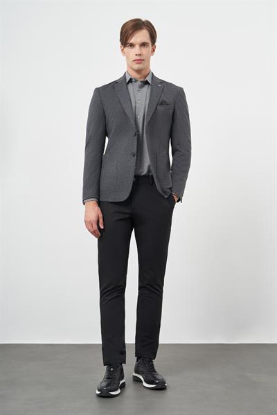 Koyu Lacivert Örme Mono Yaka 6 Drop Slim Fit Ceket 1002245153