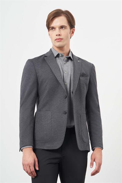 Koyu Lacivert Örme Mono Yaka 6 Drop Slim Fit Ceket 1002245153