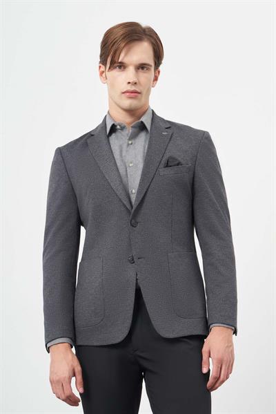 Koyu Lacivert Örme Mono Yaka 6 Drop Slim Fit Ceket 1002245153
