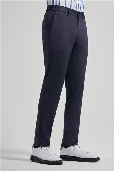 Koyu Lacivert Kendinden Desenli Yan Cep Slim Fit Jogger Pantolon 1003250161