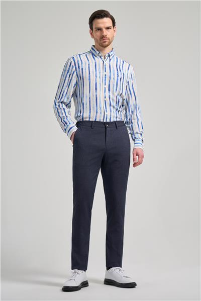 Koyu Lacivert Kendinden Desenli Yan Cep Slim Fit Jogger Pantolon 1003250161