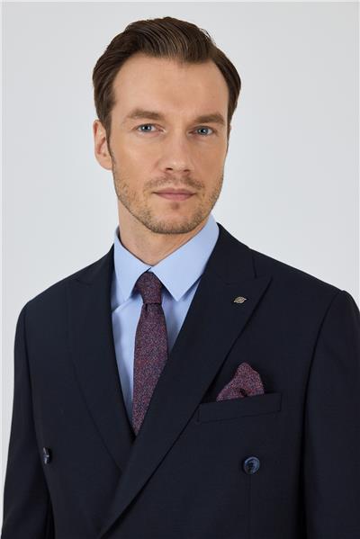 Koyu Lacivert Kılıç Yaka Düz Kruvaze Classic Esnek Slim Fit Takım Elbise 1001250172