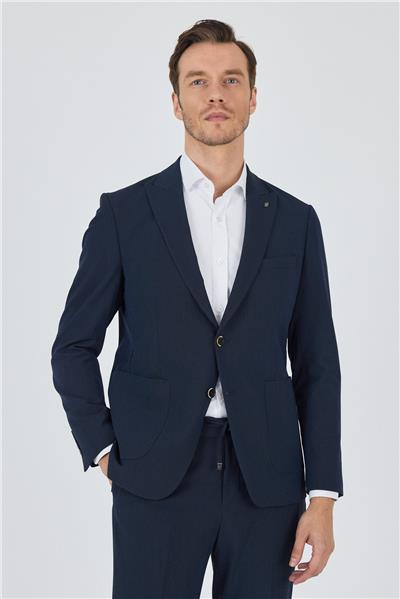 Koyu Lacivert Kılıç Yaka Esnek 6 Drop Slim Fit Classic Takım Elbise 1001250100