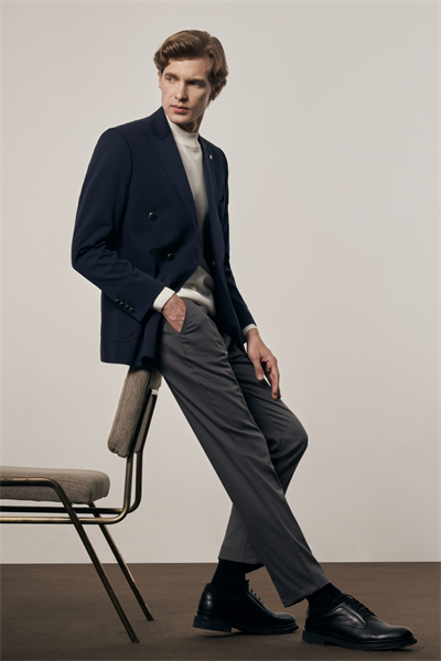 Koyu Lacivert Kılıç Yaka Pamuklu 6 Drop Slim Fit Classic Kruvaze Ceket 1002255113