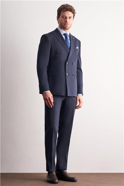 Koyu Lacivert Kılıç Yaka Tam Astar 6 Drop Slim Fit Takım Elbise 1001255158