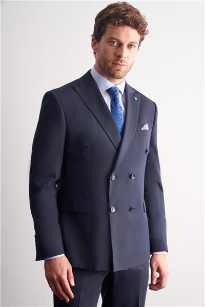 Koyu Lacivert Kılıç Yaka Tam Astar 6 Drop Slim Fit Takım Elbise 1001255158