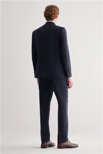 Lacivert Kılıç Yaka Tam Astar 6 Drop Slim Fit Esnek Kruvaze  Takım Elbise 1001255154