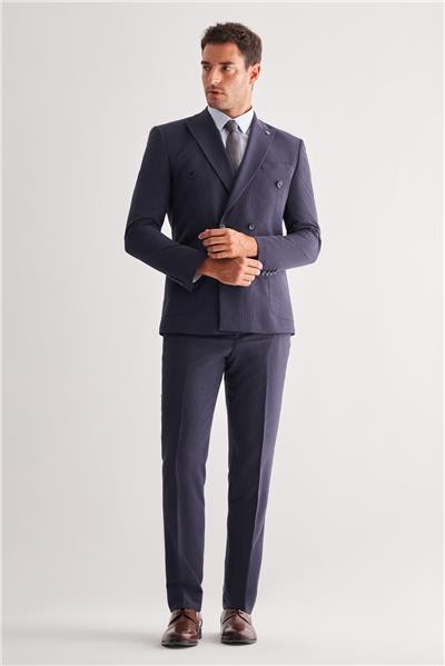 Koyu Lacivert Kılıç Yaka Tam Astar 6 Drop Slim Fit Esnek Kruvaze  Takım Elbise 1001255155