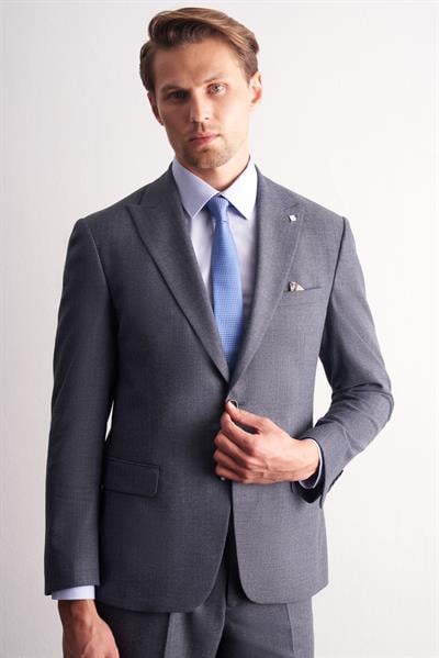 Koyu Lacivert Kırlangıç Yaka Çizgili Desen Slim Fit 6 Drop Takım Elbise 1001255166