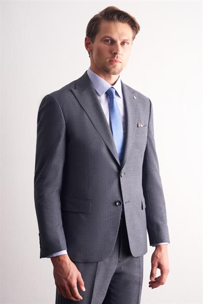 Koyu Lacivert Kırlangıç Yaka Çizgili Desen Slim Fit 6 Drop Takım Elbise 1001255166