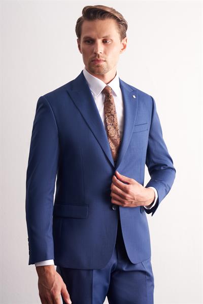 Koyu Lacivert Kırlangıç Yaka Kendinden Desenli Esnek Bel Slim Fit 6 Drop Takım Elbise 1001255168