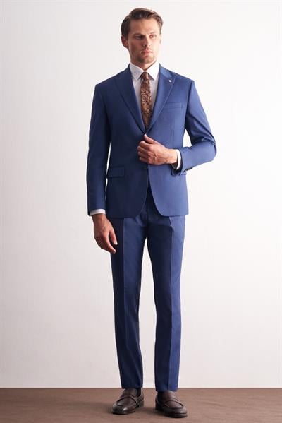 Koyu Lacivert Kırlangıç Yaka Kendinden Desenli Esnek Bel Slim Fit 6 Drop Takım Elbise 1001255168